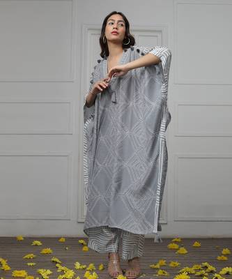 Dotted Tribal Kaftan Kurta With V Neck Embroidered Nshoulder Funka Detail. 1