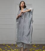 Dotted Tribal Kaftan Kurta With V Neck Embroidered Nshoulder Funka Detail.