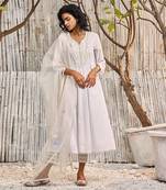 Off-White Dobby Cotton Anarkali Set