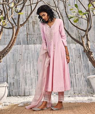 Blush Pink Dobby Cotton Anarkali Set 2