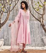 Blush Pink Dobby Cotton Anarkali Set