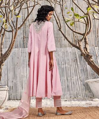 Blush Pink Dobby Cotton Anarkali Set 3