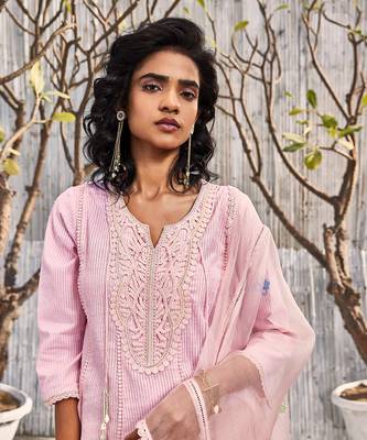 Blush Pink Dobby Cotton Anarkali Set 4