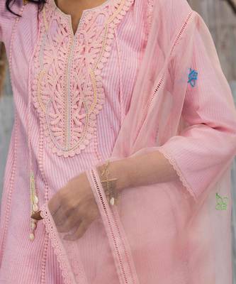 Blush Pink Dobby Cotton Anarkali Set 5