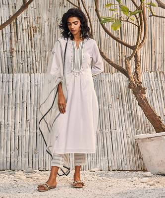 Shell White Dobby Cotton Palazzo Set 1