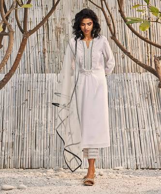 Shell White Dobby Cotton Palazzo Set 2