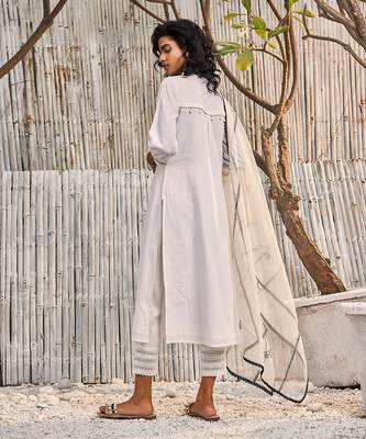 Shell White Dobby Cotton Palazzo Set 3
