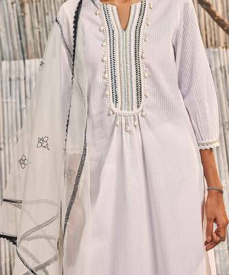 Shell White Dobby Cotton Palazzo Set 4