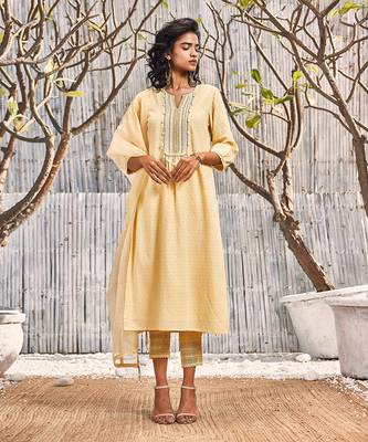 Sunshine Yellow Dobby Cotton Palazzo Set 1