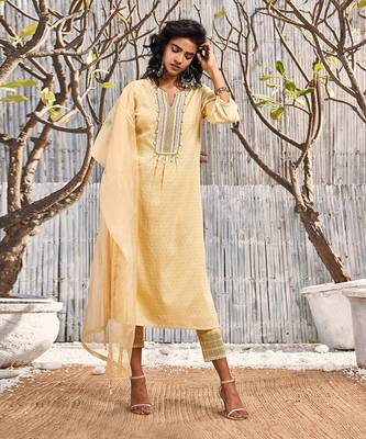 Sunshine Yellow Dobby Cotton Palazzo Set 2