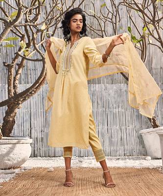 Sunshine Yellow Dobby Cotton Palazzo Set 3
