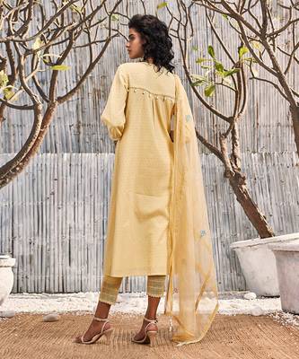 Sunshine Yellow Dobby Cotton Palazzo Set 4