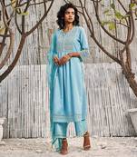 Tropical Blue Dobby Cotton Palazzo Set