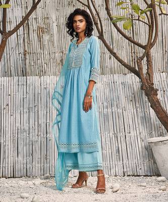 Tropical Blue Dobby Cotton Palazzo Set 2