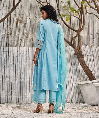 Tropical Blue Dobby Cotton Palazzo Set 3
