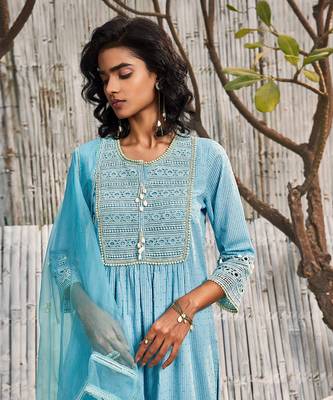 Tropical Blue Dobby Cotton Palazzo Set 4