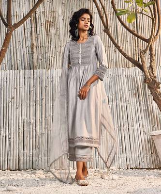 Steel Grey Chanderi Palazzo Set 1