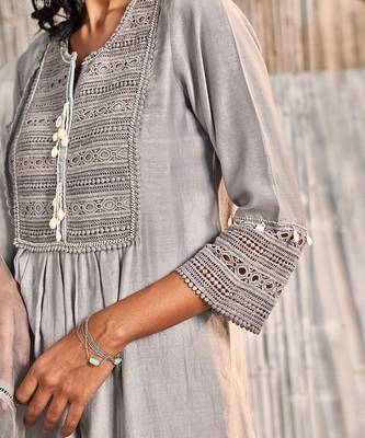 Steel Grey Chanderi Palazzo Set 2