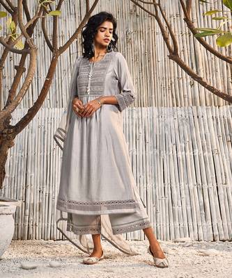 Steel Grey Chanderi Palazzo Set 3