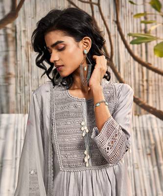 Steel Grey Chanderi Palazzo Set 4