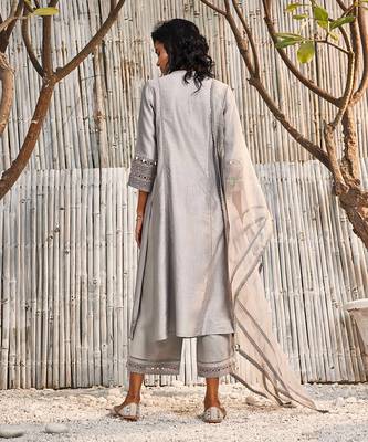 Steel Grey Chanderi Palazzo Set 5