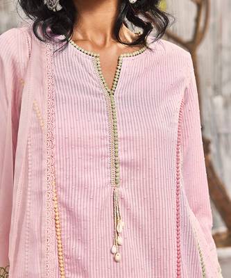Blush Pink Dobby Cotton Fusion Style Kurta Set 4