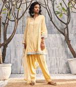 Sunshine Yellow Dobby Cotton Fusion Style Kurta Set