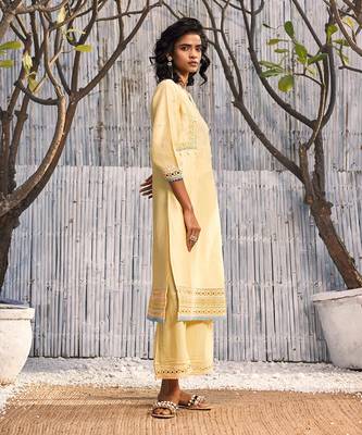 Sunshine Yellow Chanderi Palazzo Set 2