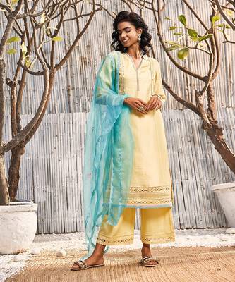 Sunshine Yellow Chanderi Palazzo Set 1