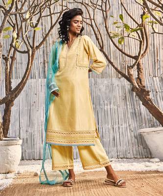 Sunshine Yellow Chanderi Palazzo Set 3