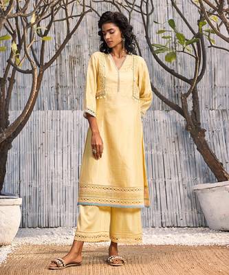Sunshine Yellow Chanderi Palazzo Set 4
