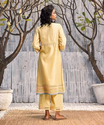 Sunshine Yellow Chanderi Palazzo Set 7