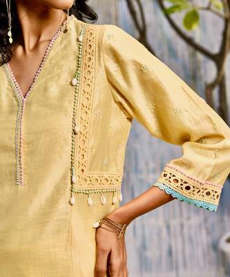 Sunshine Yellow Chanderi Palazzo Set 9
