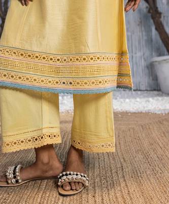 Sunshine Yellow Chanderi Palazzo Set 10