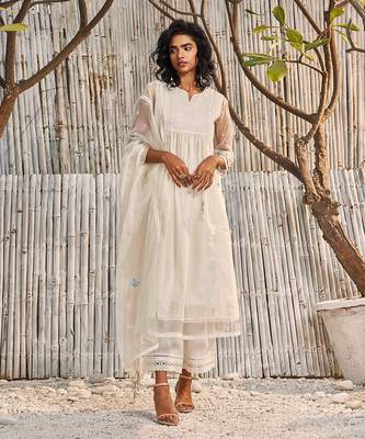 Shell White Chanderi Palazzo Set 1