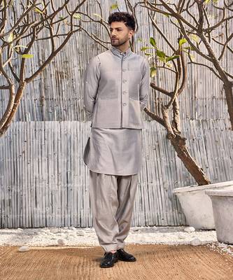 Steel Grey Chanderi Jacket 1