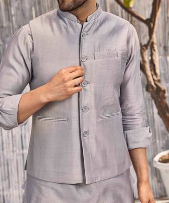 Steel Grey Chanderi Jacket 2