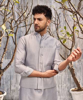 Steel Grey Chanderi Jacket 3