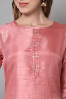 Baby-pink jacquard cotton silk Kurta Pant With Dupatta