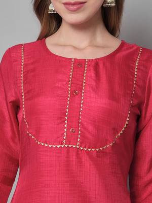 Red jacquard cotton silk Kurta Pant With Dupatta 2