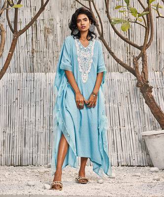 Tropical Blue Dobby Cotton Kaftan 2