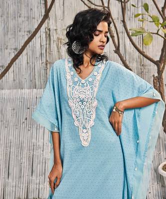 Tropical Blue Dobby Cotton Kaftan 4