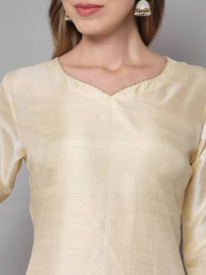 Cream jacquard cotton silk Kurta Pant With Dupatta 2