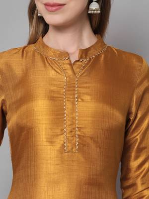 Mustard jacquard cotton silk Kurta Pant With Dupatta 5