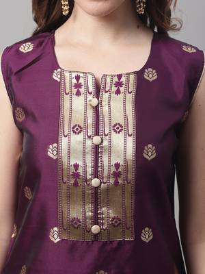 Purple jacquard cotton silk Kurta Pant With Dupatta 2