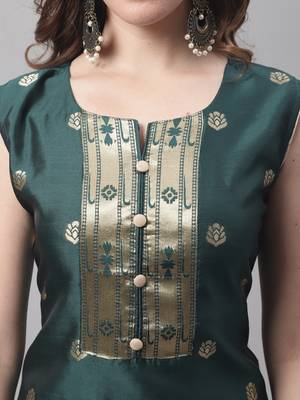 Dark-green jacquard cotton silk Kurta Pant With Dupatta 3