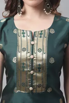Dark-green jacquard cotton silk Kurta Pant With Dupatta