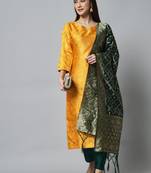 Yellow jacquard cotton silk Kurta Pant With Dupatta