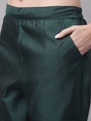 Dark-green jacquard cotton silk Kurta Pant With Dupatta 3