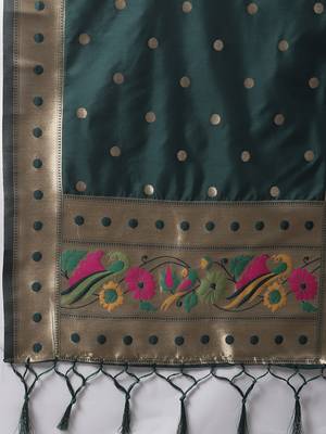 Dark-green jacquard cotton silk Kurta Pant With Dupatta 4